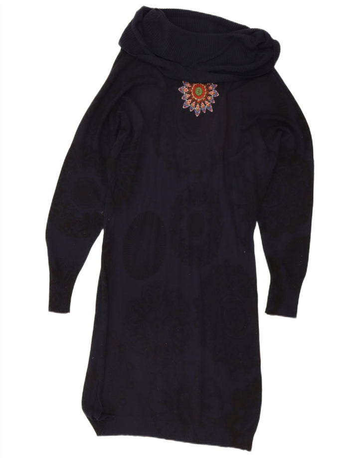 Desigual Womens Oversized Graphic Jumper Dress UK 14 Medium Navy Blue