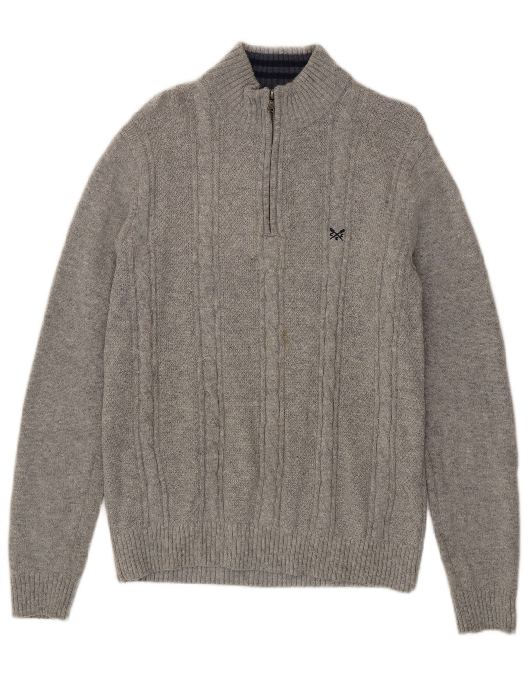 Crew Clothing Mens Zip Neck Jumper Sweater Large Grey Lambswool