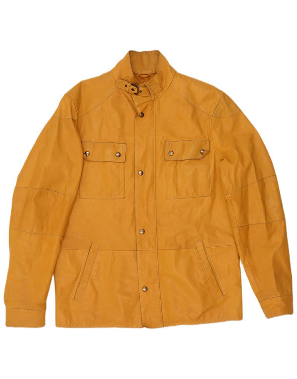 Conbipel Mens Leather Utility Jacket IT 48 Medium Yellow
