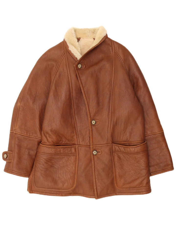 Vintage Herren Shearling Jacke IT 52 XL Braun Shearling