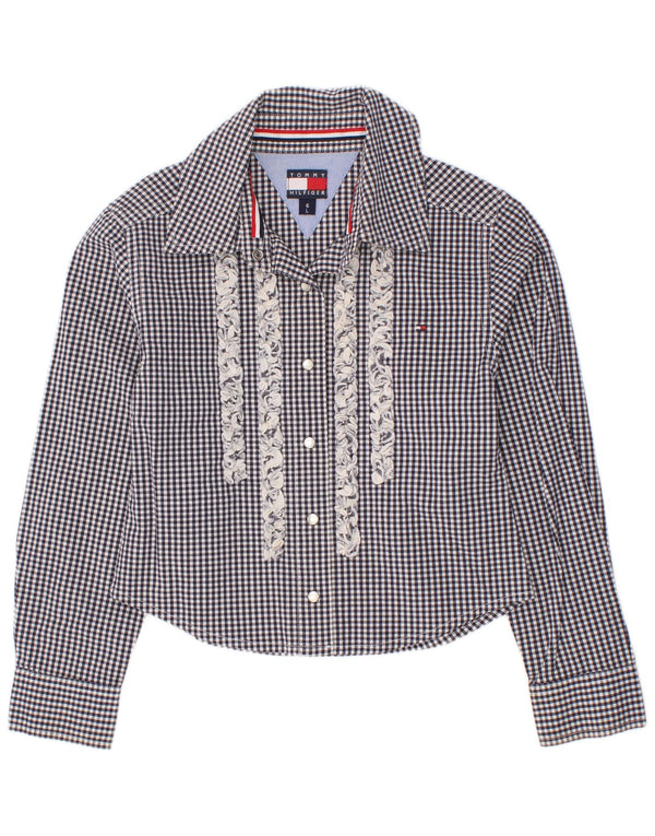Tommy Hilfiger Girls Shirt 5-6 Years Large Navy Blue Gingham Cotton