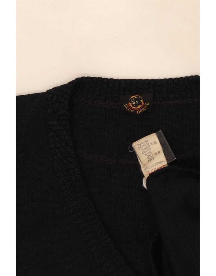 Blue Drake Mens V-Neck Jumper Sweater Large Navy Wool