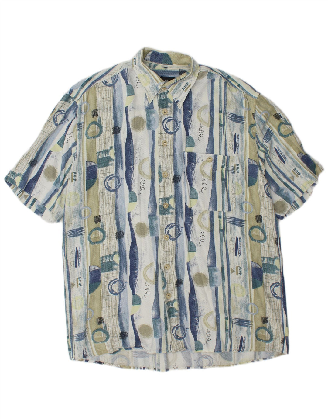 VINTAGE Mens Longline Abstract Pattern Shirt Size 41 Large Blue