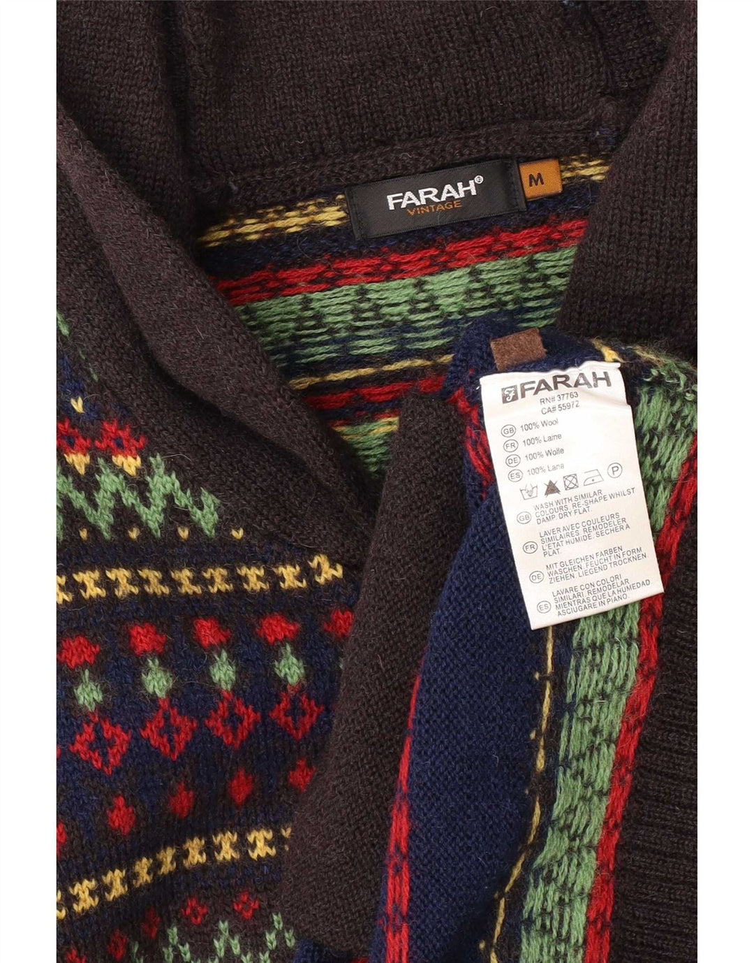 Farah Herre cardigan sweater med fuld lynlås Medium Blue Fair Isle Wool