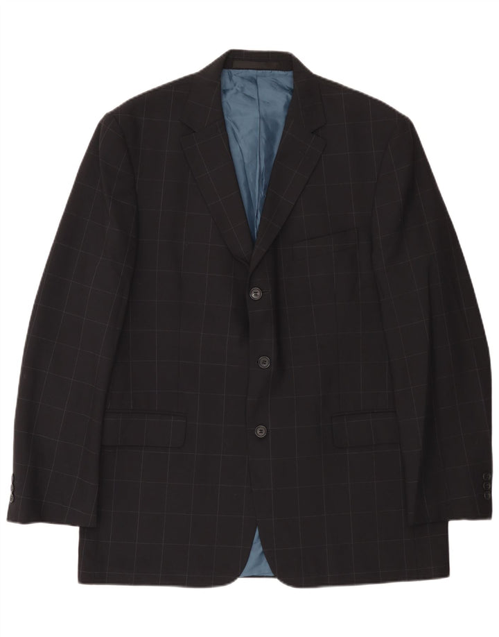 Marks & Spencer Mens 3 Button Blazer Jacket UK 42 Large Navy Blue Check