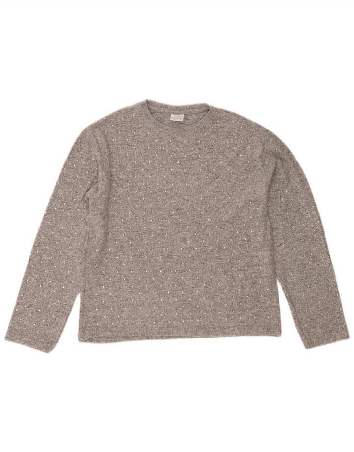 Zara Girls Crew Neck Jumper Sweater 11-12 Years Grey Polyester