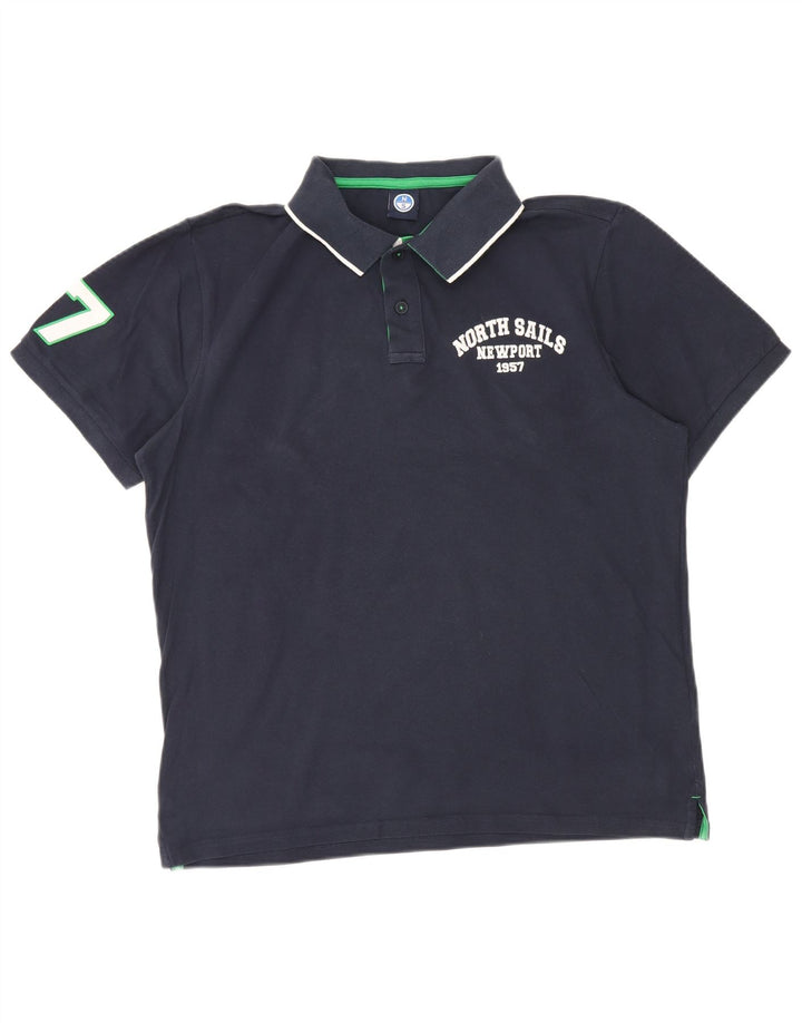 North Sails Mens Graphic Polo Shirt Large Navy Blue Cotton