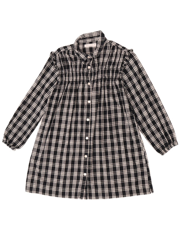 Платье-рубашка с длинными рукавами Zara для девочек 11–12 лет, черный хлопок в клетку