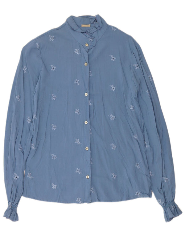 Blusa feminina vintage IT 42 viscose floral azul médio
