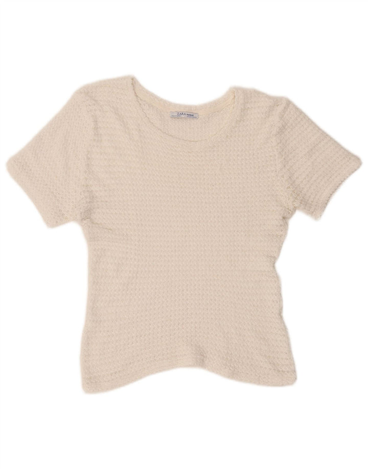 Top Zara Trafaluc in maglia da donna, camicetta UK 14, bianco medio