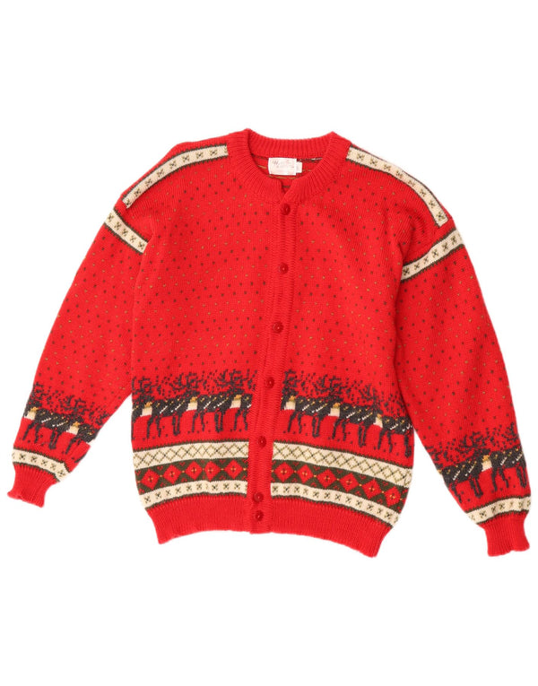 Maria Lammi Cardigan Fille 13-14 Ans Rouge Fair Isle Laine Mérinos