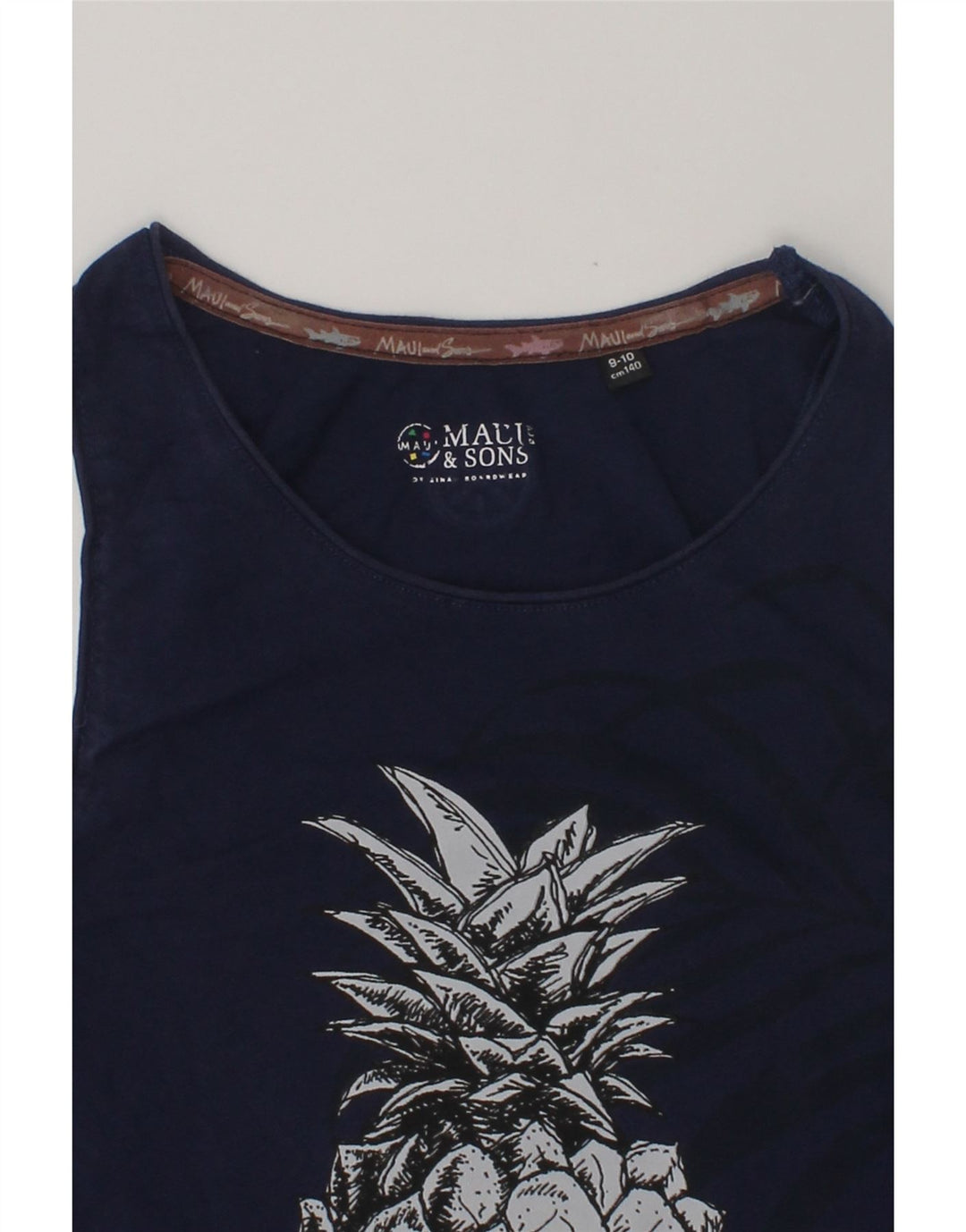 MAUI AND SONS Girls Graphic Vest Top 9-10 Years Navy Blue Cotton | Vintage Maui and Sons | Thrift | Second-Hand Maui and Sons | Used Clothing | Messina Hembry 