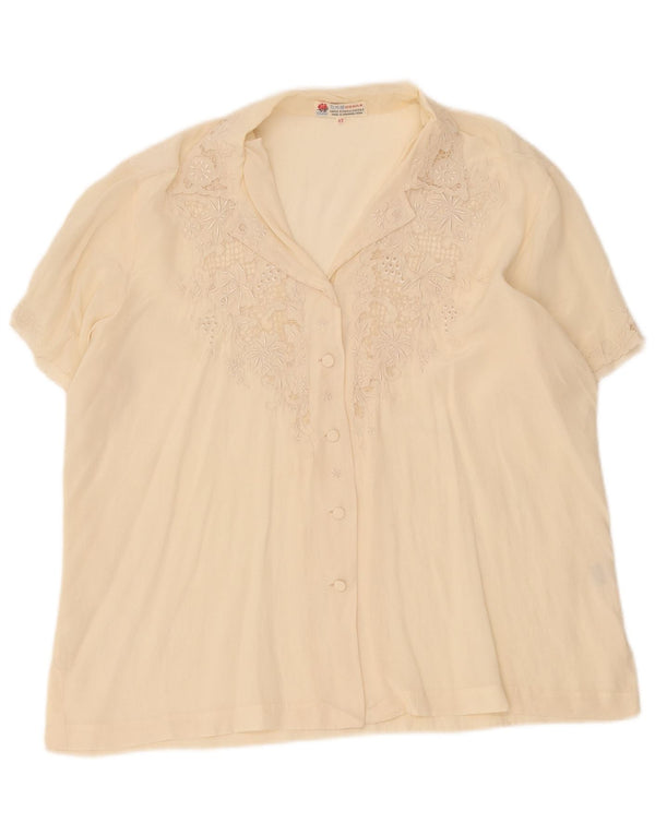 Camicetta vintage da donna a maniche corte IT 42 Seta bianco sporco medio
