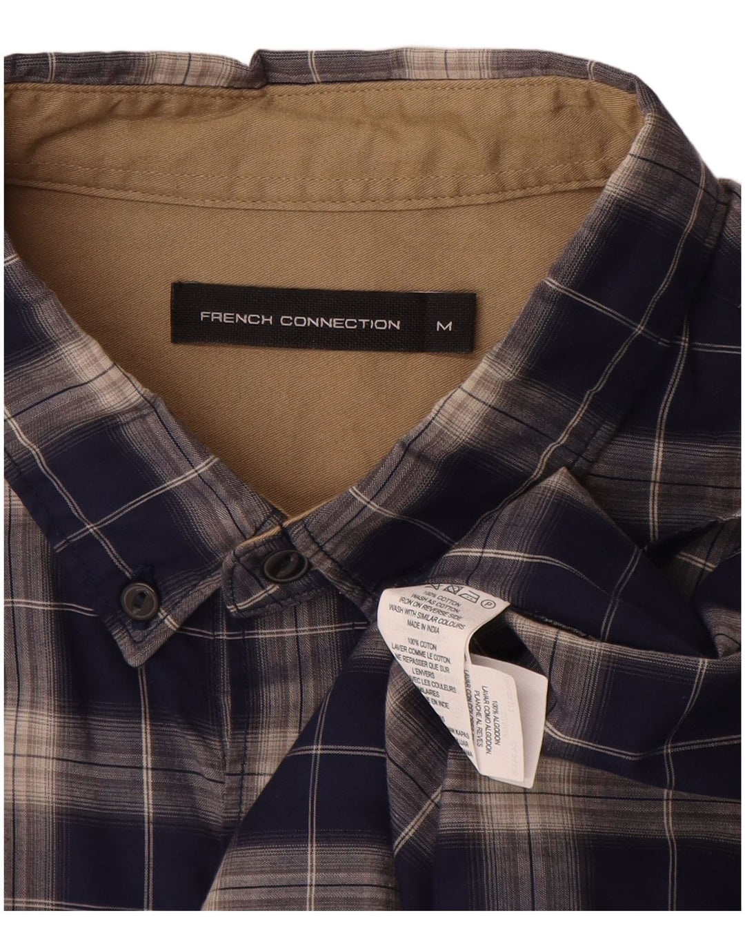 FRENCH CONNECTION Mens Shirt Medium Navy Blue Check Cotton
