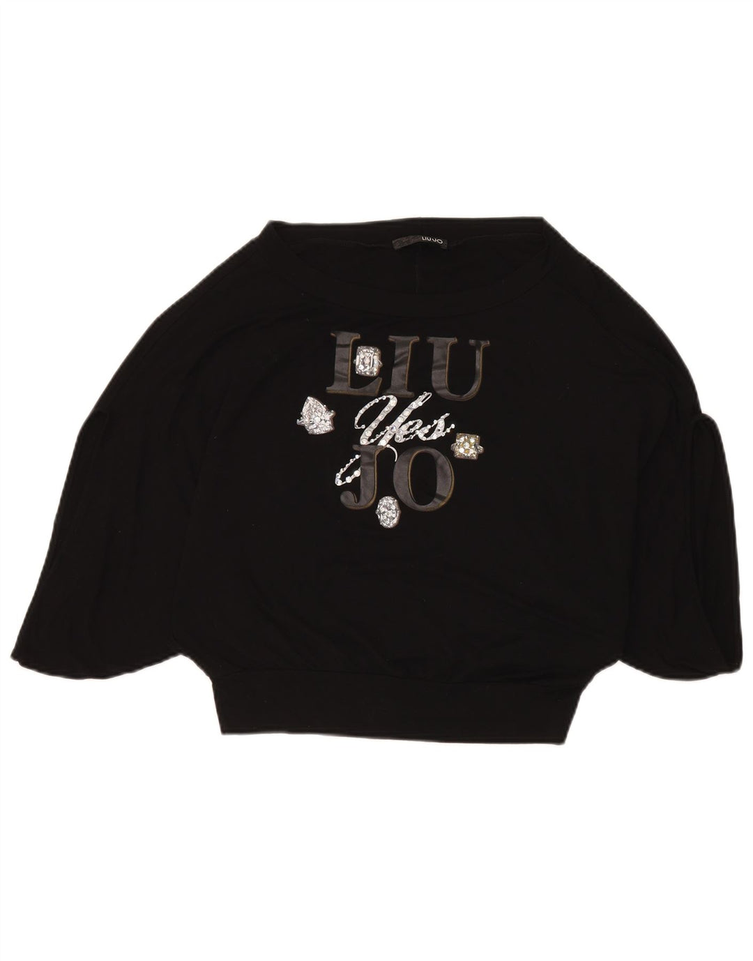 Liu Jo Womens Batwing Graphic Top 3/4 Sleeve IT 40 Small Black Viscose