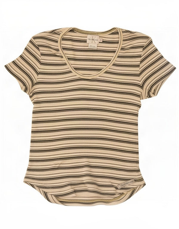 Calvin Klein Jeans Womens T-Shirt Top UK 8 Small Multicoloured Striped