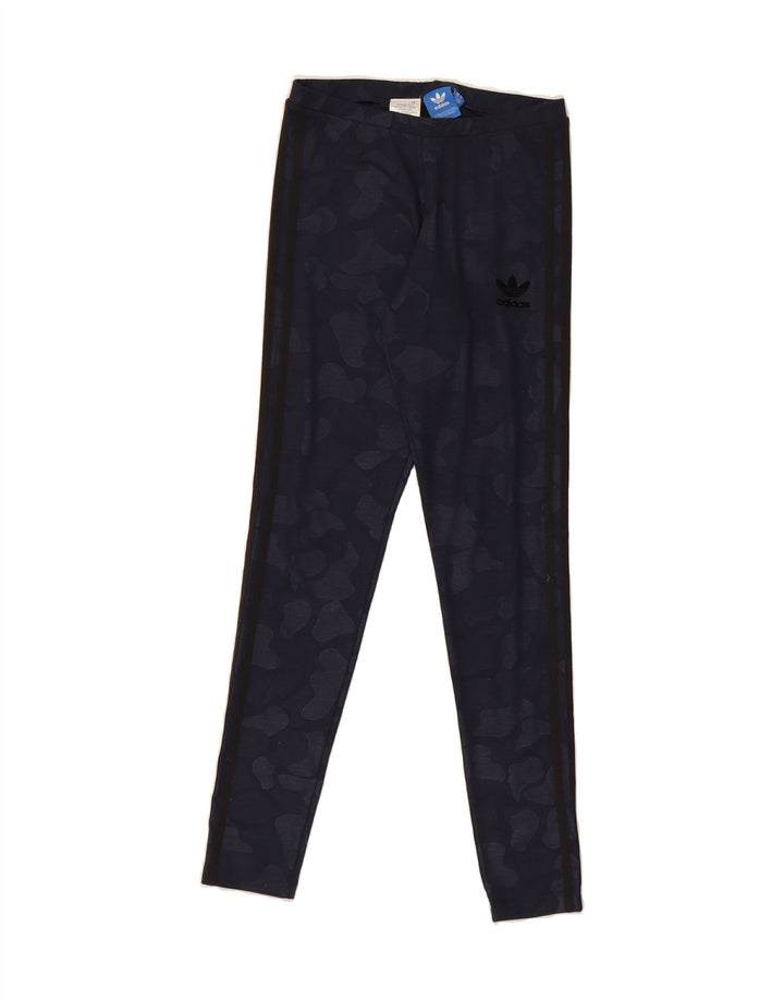 ADIDAS Womens Leggings UK 10 Small Navy Blue Camouflage Polyester Vintage Adidas and Second-Hand Adidas from Messina Hembry 