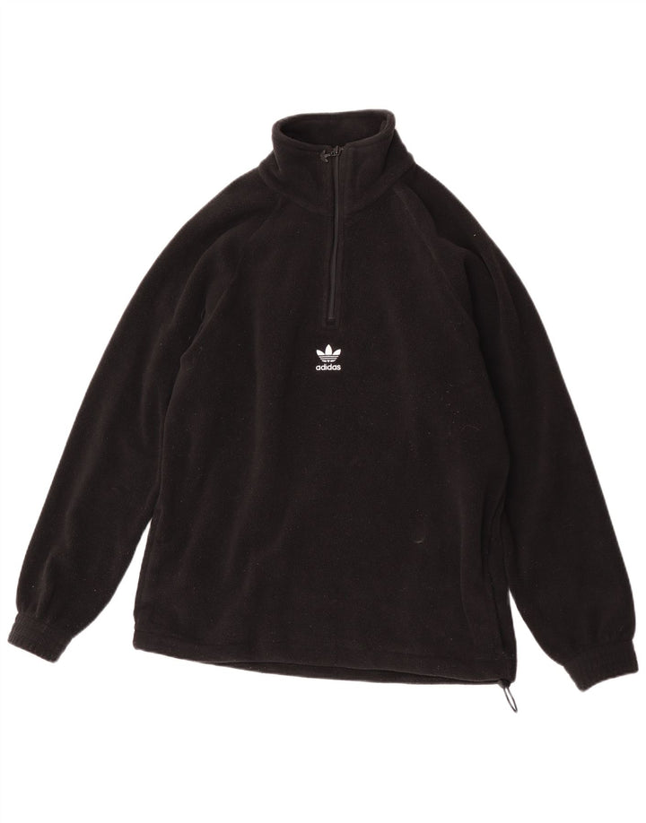 Pulover pentru bărbați Adidas, cu fermoar și gât, din lână, poliester negru mic
