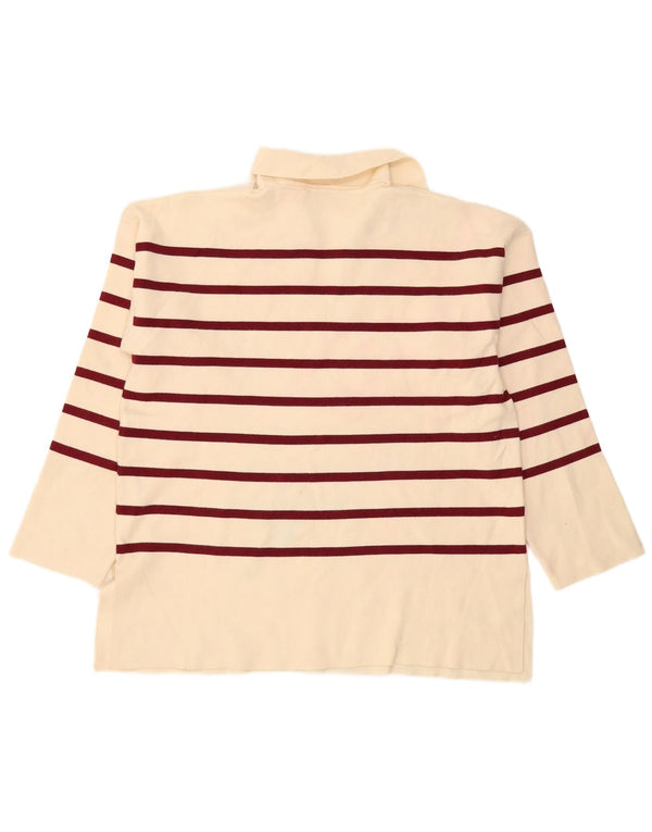 Polo oversize a maniche lunghe da donna Zara UK 14 medio a righe bianco sporco
