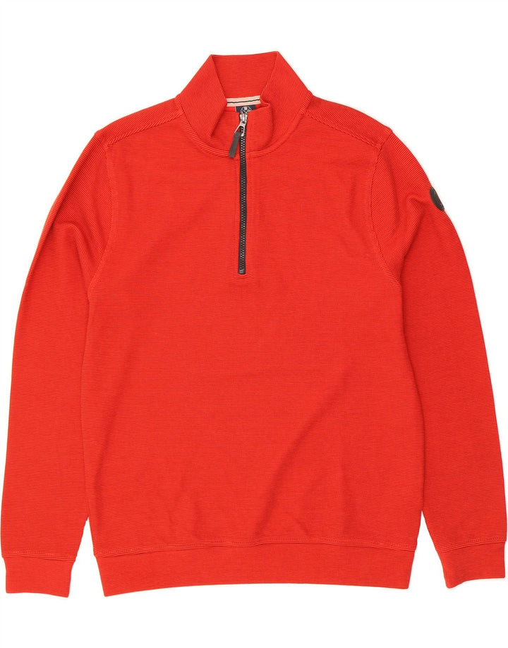 VINTAGE Mens Zip Neck Sweatshirt Jumper Small Red Cotton Vintage Vintage and Second-Hand Vintage from Messina Hembry 