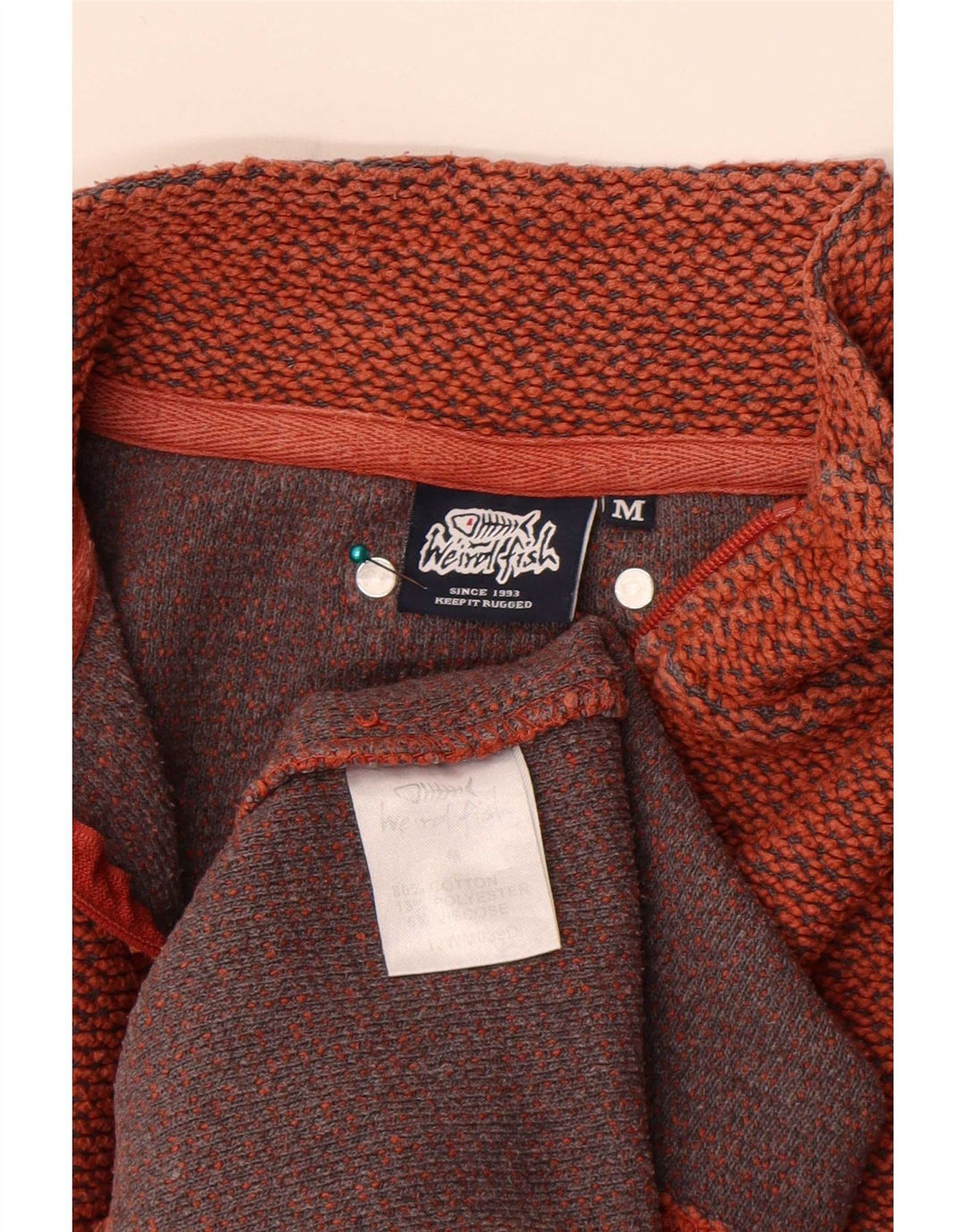 Weird Fish Mens Zip Neck Sweatshirt Jumper Medium Orange Cotton