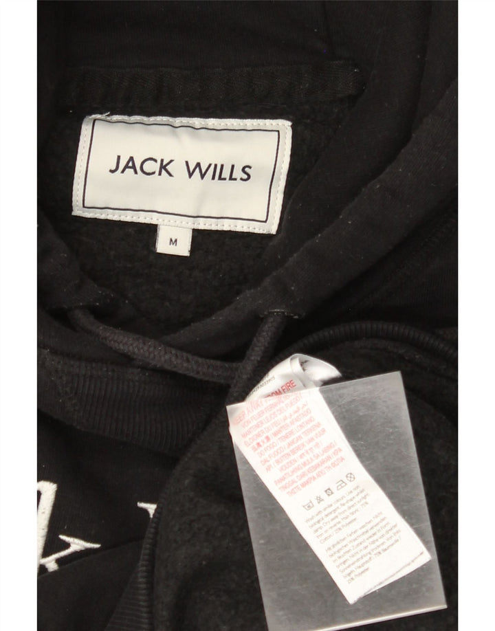 JACK WILLS Mens Graphic Hoodie Jumper Medium Black Cotton