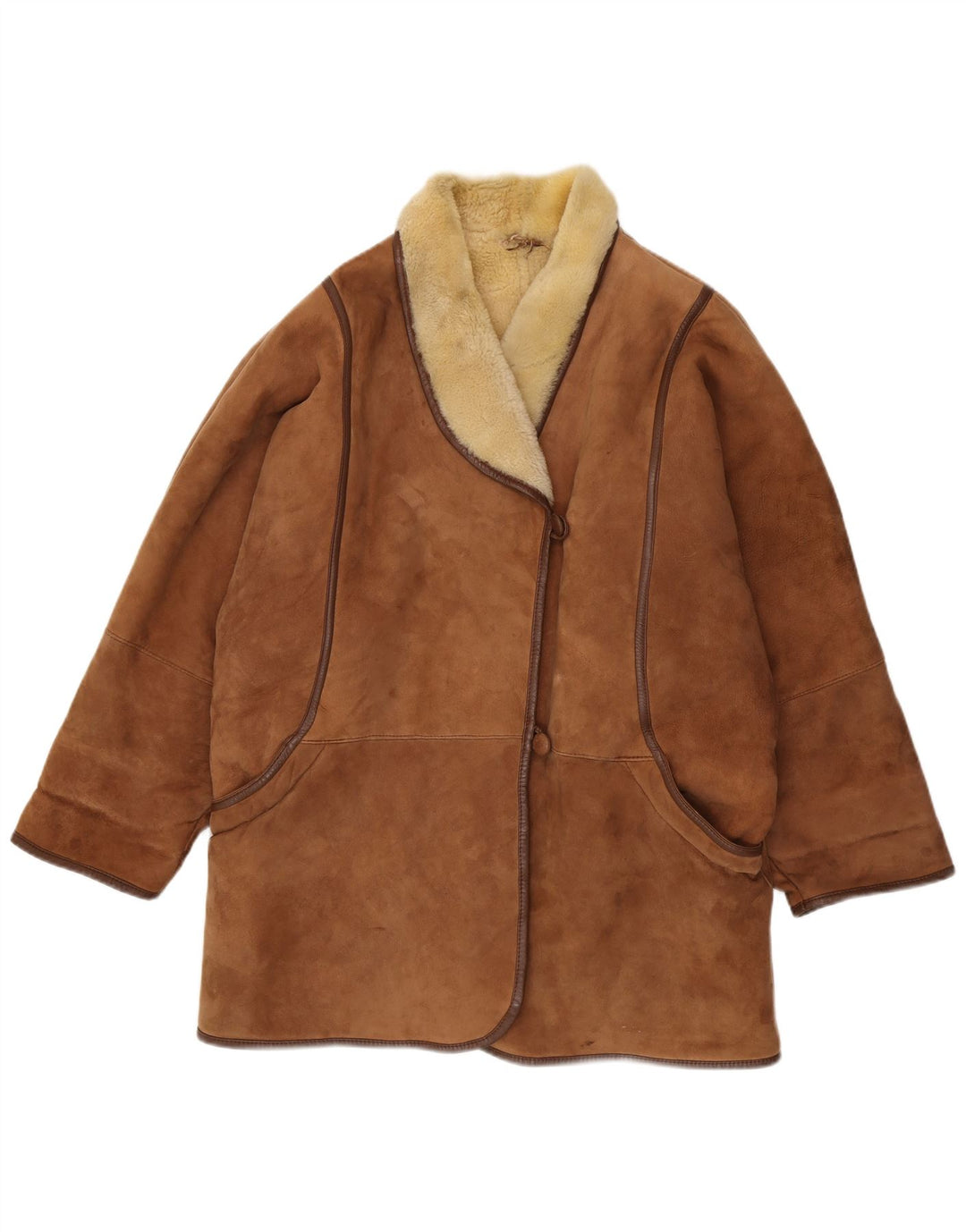 Vintage Womens Oversized Shearling Coat IT 48 XL Brown Shearling