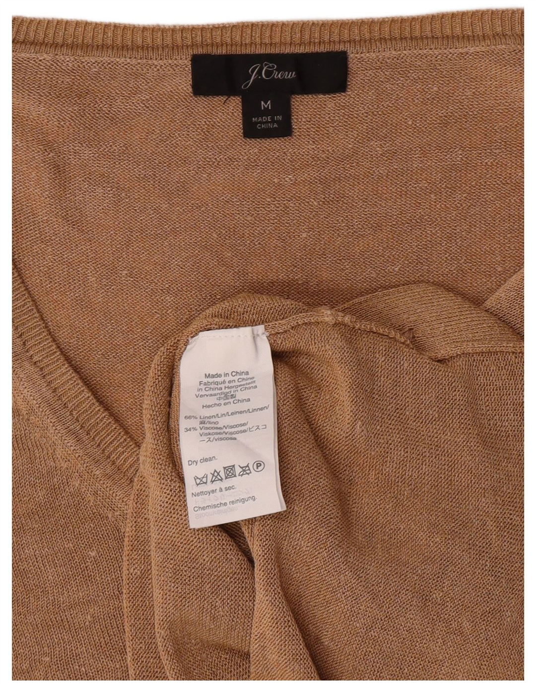 J. CREW Womens V-Neck Jumper Sweater UK 14 Medium Brown Linen