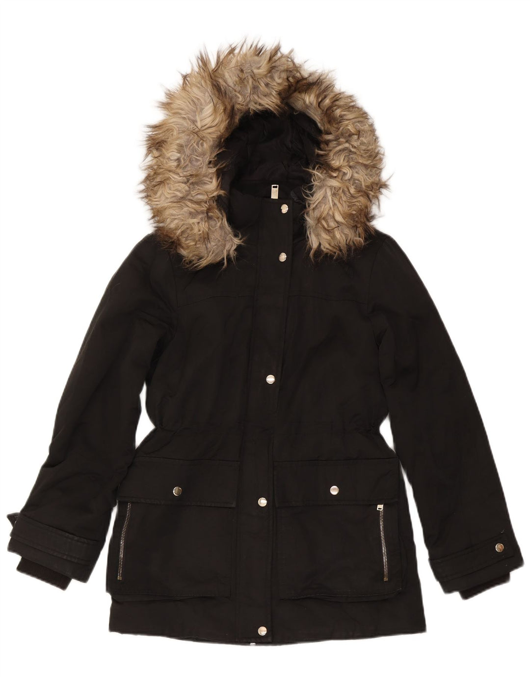 Topshop Dame Hooded Parka Jacket UK 8 Small Black Polyester