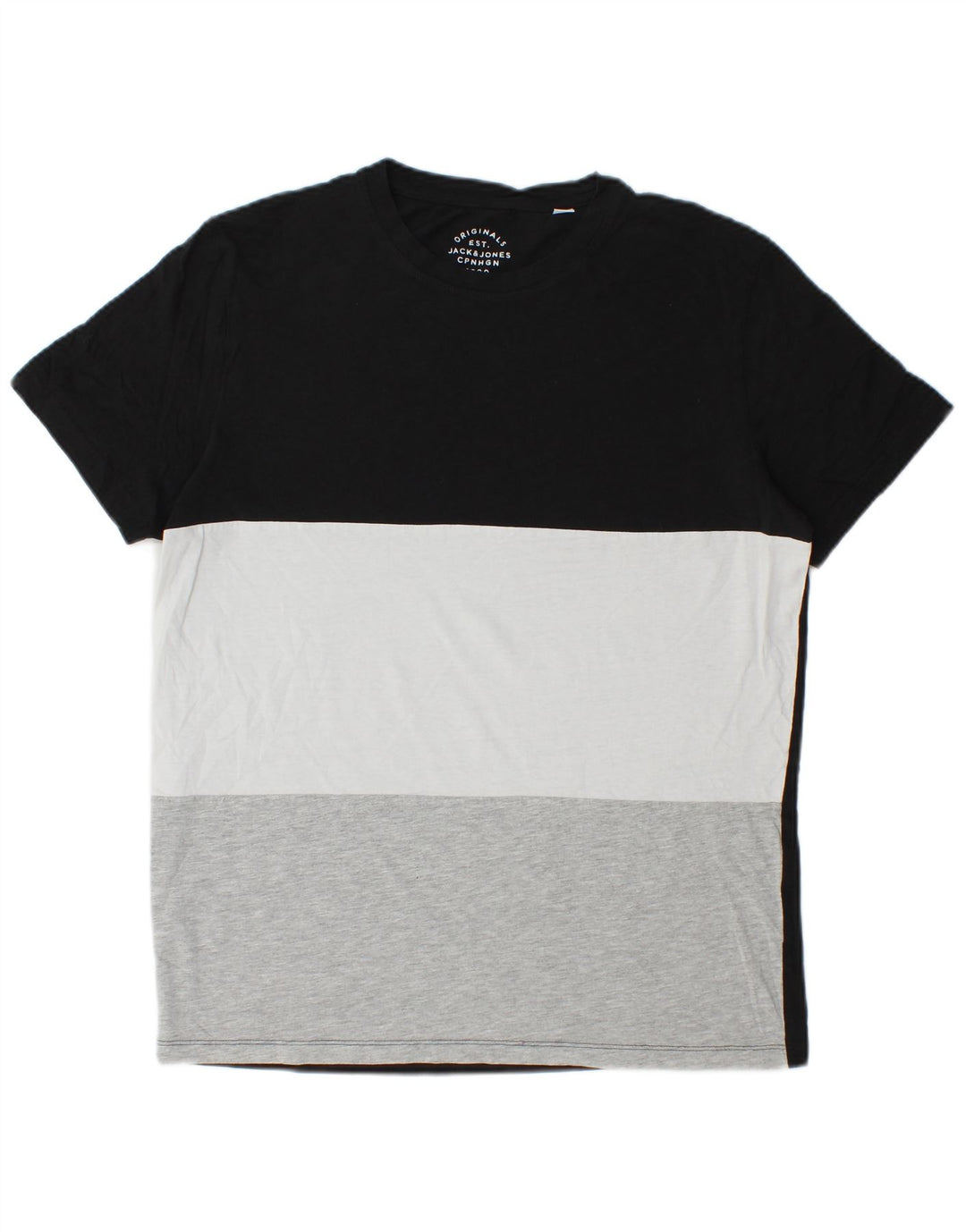 Jack & Jones Mens T-Shirt Top Large Black Colourblock