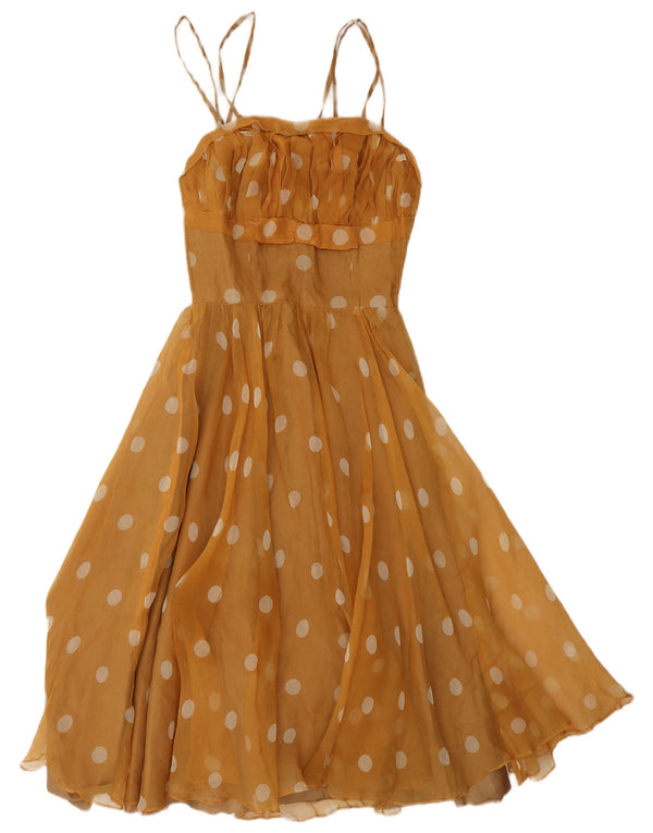 Vintage Damen A-Linie Kleid UK 8 Small Yellow Polka Dot