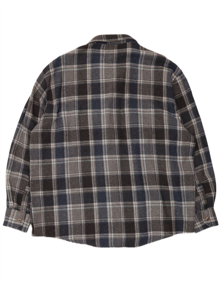 European Project Mens Overshirt Shirt 2XL Navy Blue Check Wool
