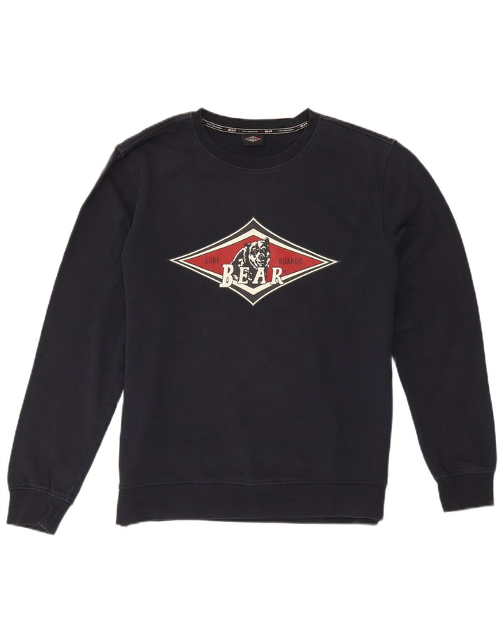 Bear Mens Graphic Sweatshirt Jumper Medium Navy Blue Cotton