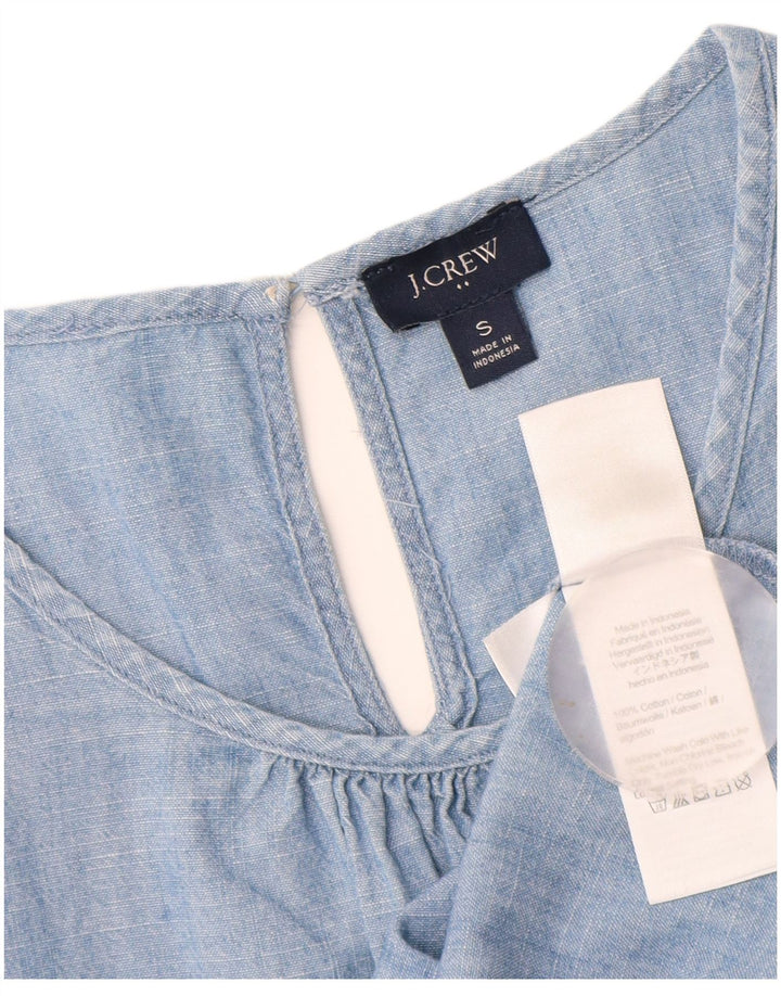 J. CREW Womens Blouse Top UK 10 Small Blue Cotton