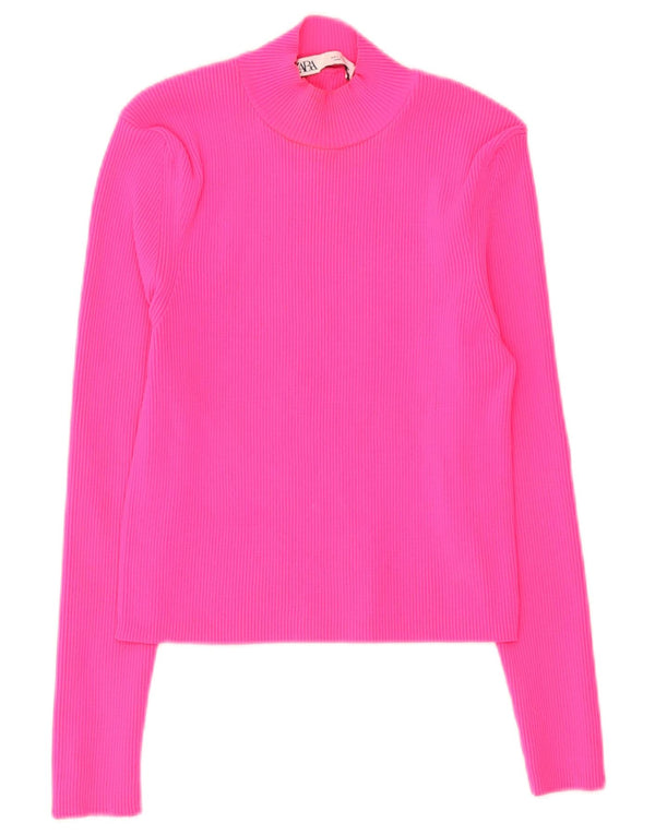 Zara Womens Crop Top Langærmet UK 14 Large Pink Polyamide