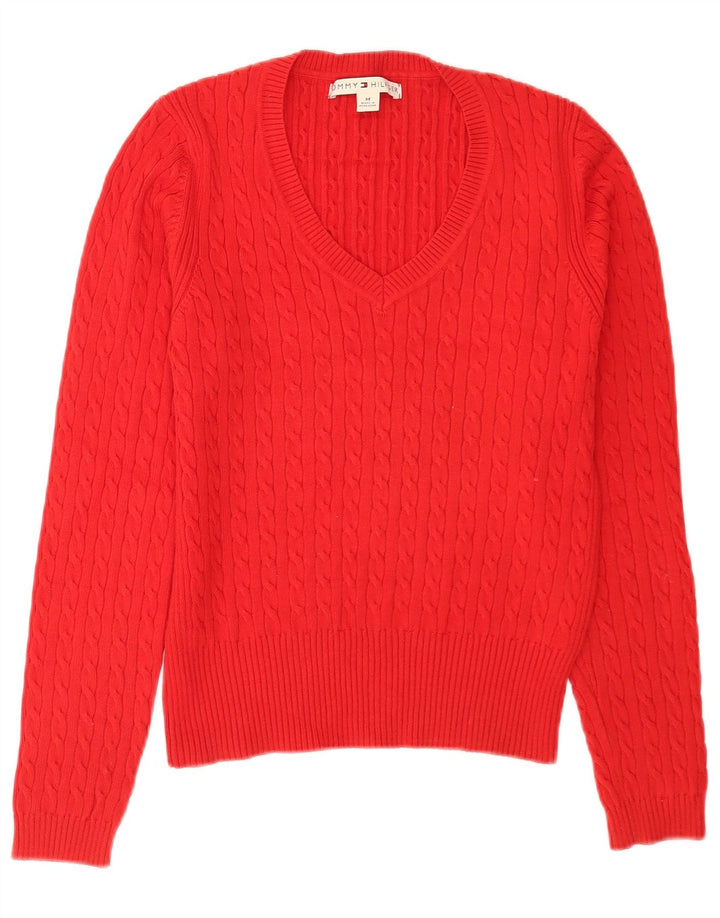 Tommy Hilfiger Dame Regular Fit V-hals sweater UK 12 Medium Rød