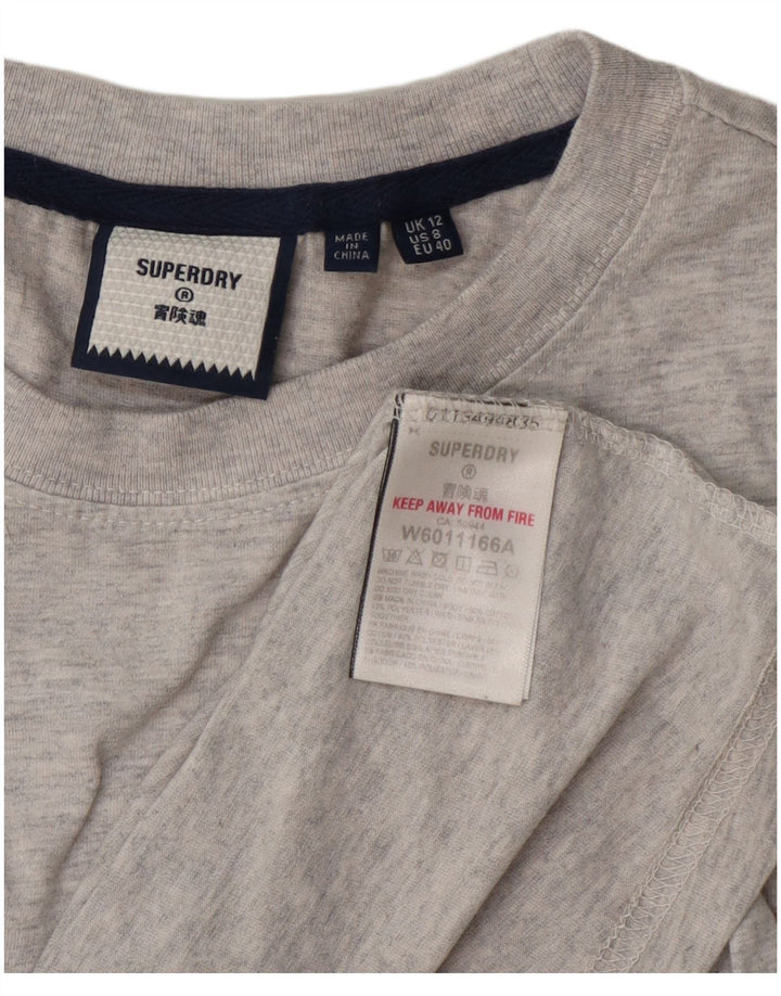Superdry Womens Graphic Top Long Sleeve UK 12 Medium Grey Cotton