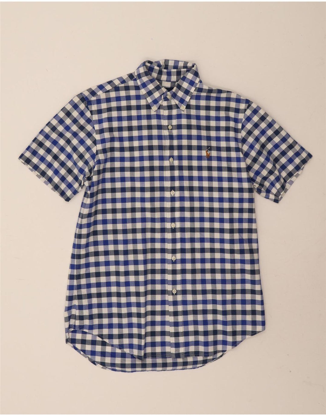 Camicia a maniche corte da uomo Ralph Lauren in cotone a quadretti blu medio