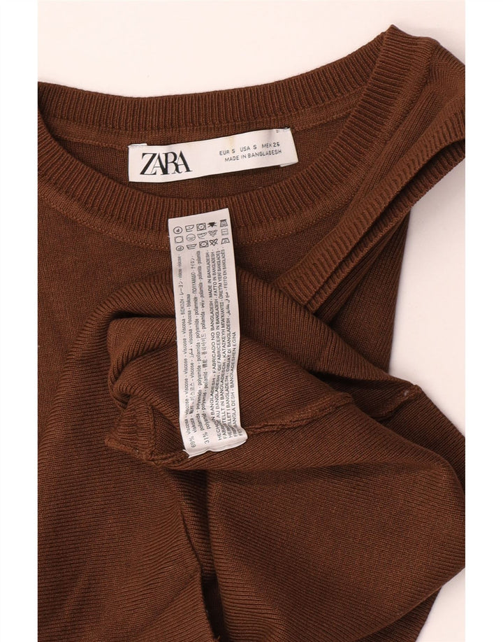 Zara Dame Vest Tank Top UK 8 Small Brown Viscose