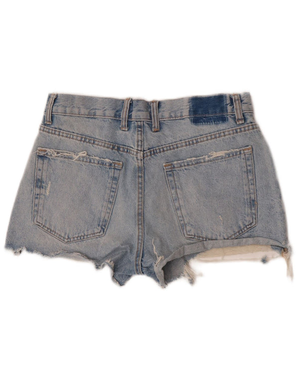 Pantaloncini in denim invecchiato da donna Zara EU 38 piccoli W28 cotone blu