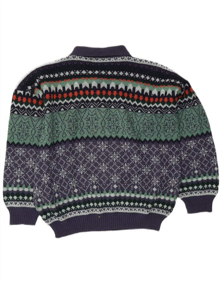 Vintage Mens Polo Neck Jumper Sweater IT 50 Medium Multicoloured Fair Isle