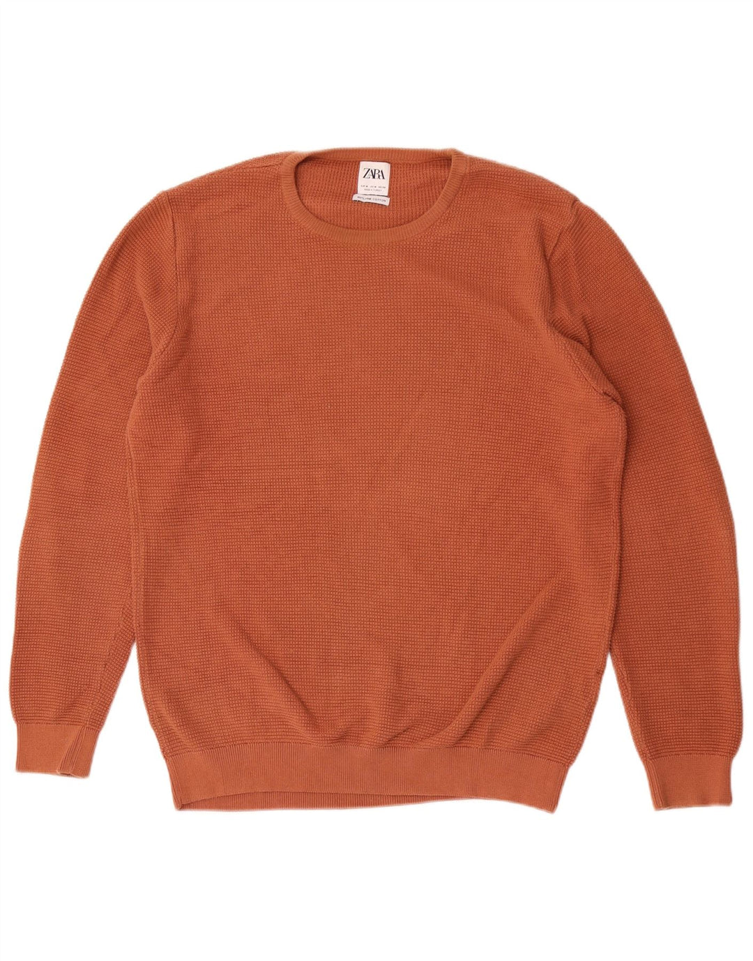 Zara Mens Crew Neck Jumper Sweater Medium Orange Cotton