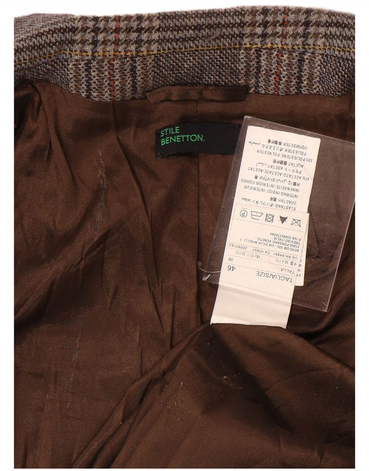 BENETTON Womens 1 Button Blazer Jacket IT 46 Large Grey Houndstooth