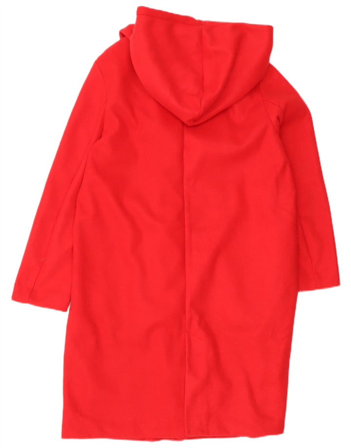 Zara Womens Hooded Overcoat UK 14 Medium Red Polyester