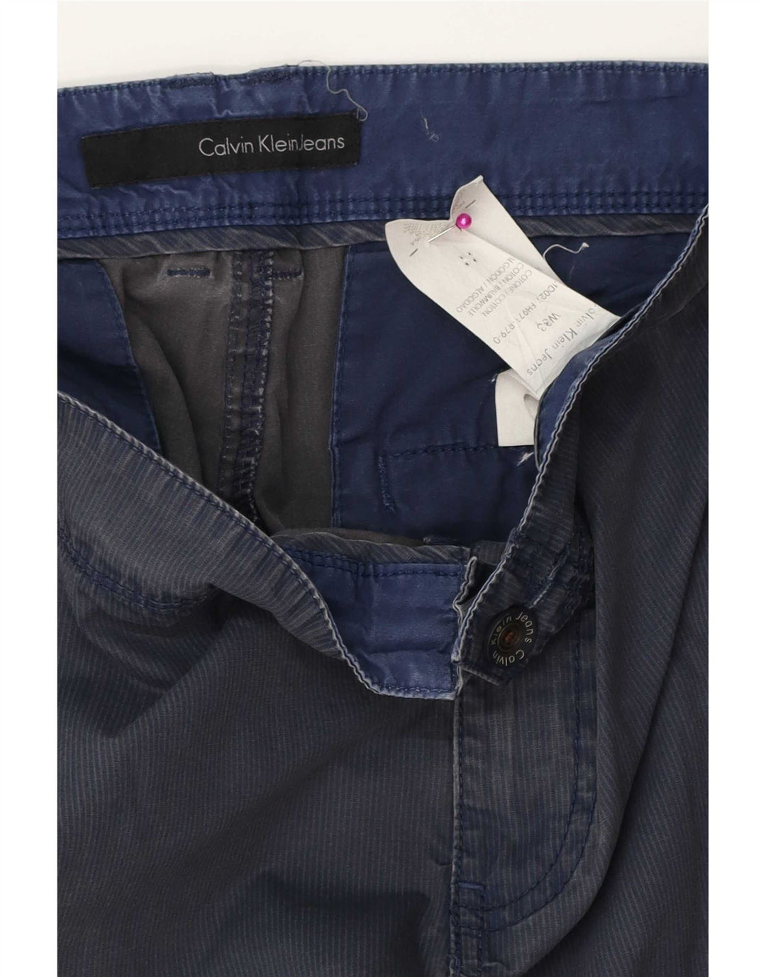 Calvin Klein Herren Cargo-Shorts W33 Mittelblaue Nadelstreifen-Baumwolle