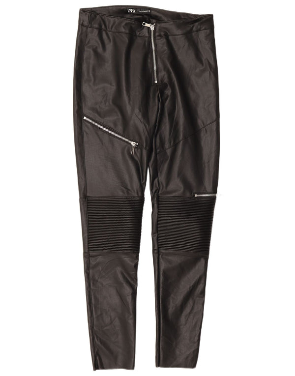 Zara Dame Slim Faux Læder Bukser Medium W28 L27 Sort Polyester