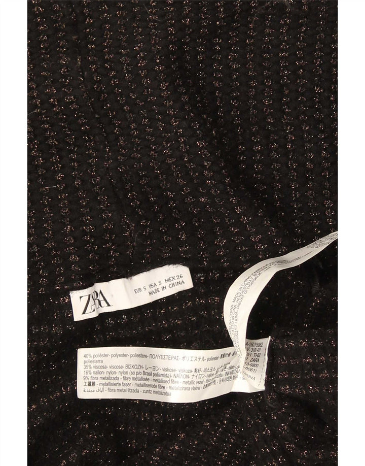 Zara Womens Longline Open Cardigan Sweater UK 10 Petit Noir Polyester