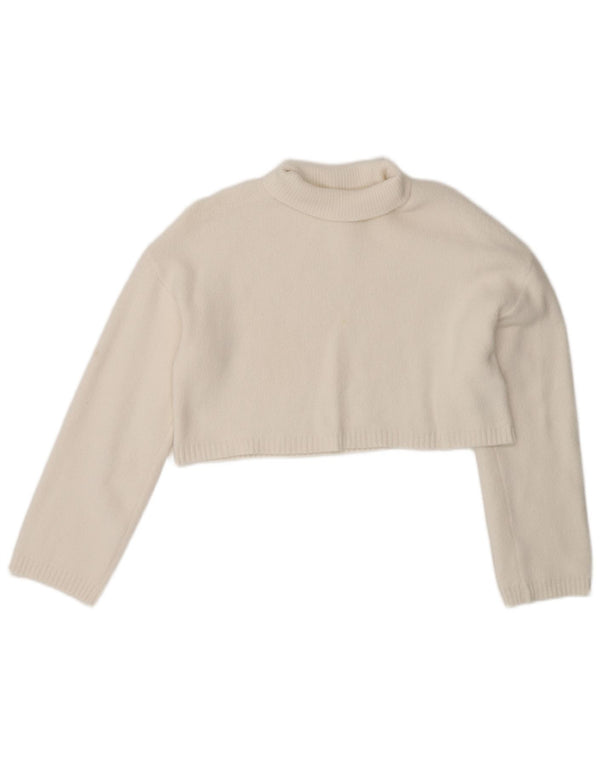Zara Pull court surdimensionné à col roulé pour femme UK 10 Petit Blanc
