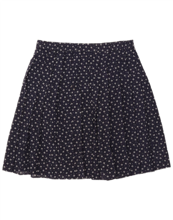 GVB Womens A-Line Skirt UK 10 Small W34  Navy Blue Floral Polyester