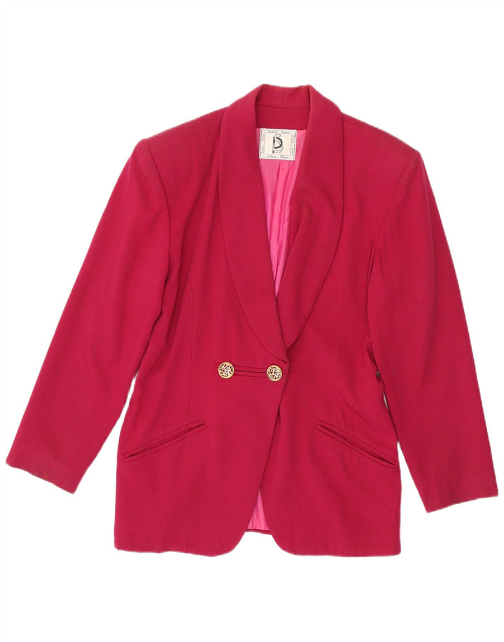 Vintage Womens Double Breasted Blazer Jacket UK 14 Medium Pink Viscose